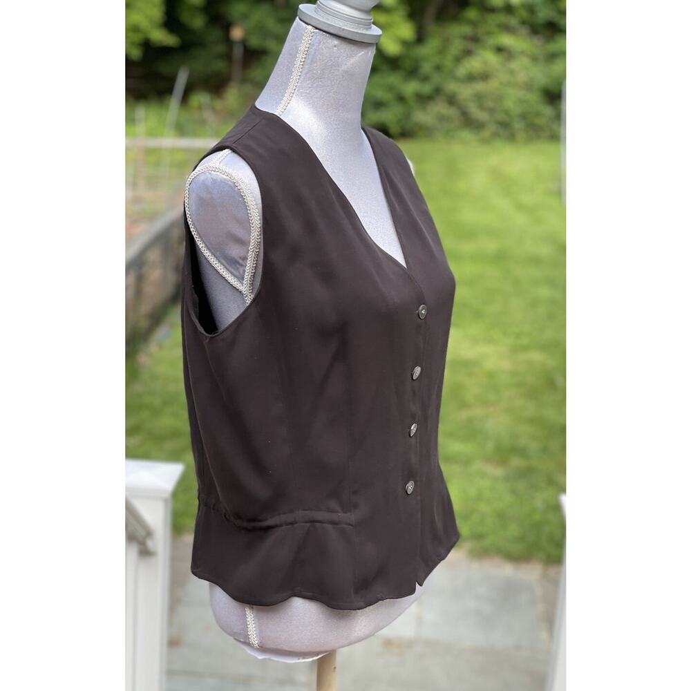 Vintage 90s Emanuel Ungaro Womens Brown Silk Button-Front Vest Luxury Staple, 12 - Picture 2 of 16
